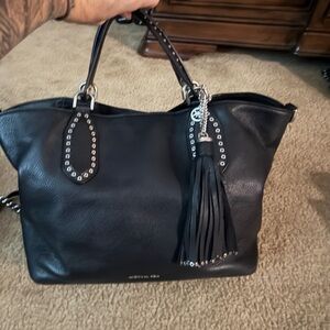 Michael Kors Black Leather Tote with Tassel